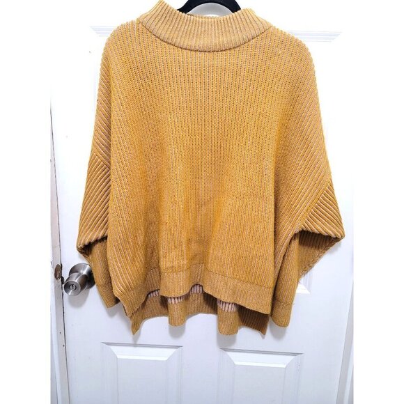 Topshop Mustard Yellow Ribbed Knit Poncho Sweater With Turtleneck Collar - Picture 1 of 11